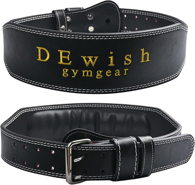 10 Adjustable Holes Genuine Leather Weightlifting Belt, 4”& 6”Width, Double Prong Power Belt for Gym Bodybuilding, weightlifting, powerlifting, squats and deadlifts