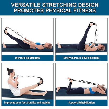 Komzer Foot Stretcher Belt, Foot Stretcher Stretch Strap for Plantar Fasciitis, Heel Spurs, Foot Drop, Achilles Tendonitis & Hamstring. Yoga Foot & Leg Stretch Strap (Black)