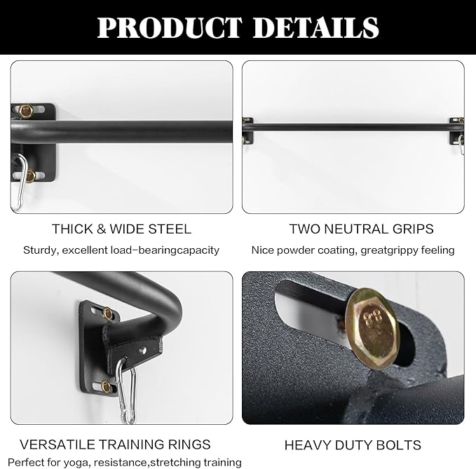 Wall Mounted Pull Up Bar, Door Frame Pull Up Bar for Home Gym, Professional Drill-Required Chin Up Bar for Secure Pullups Training | Pull-Up Bars for Men