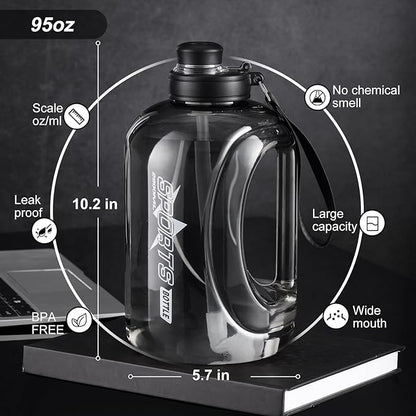 Large 95 OZ Water Bottle with Straw, Portable Handle, BPA Free, Eco-Friendly, Perfect for Sports and Fitness