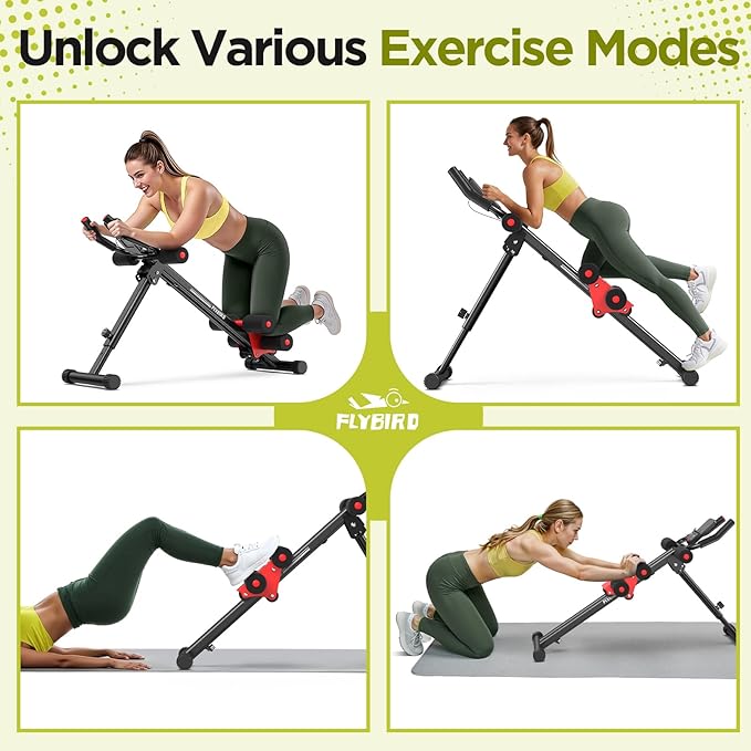 FLYBIRD Ab Workout Equipment, Adjustable Ab Machine Full Body Workout for Home Gym, Strength Training Exercise Equipment for Body Shaping Foldable Waist Trainer Suitable for Beginner Red