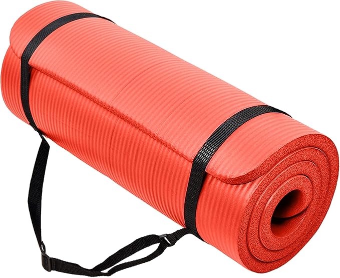 BalanceFrom 71x24 Inches Extra Thick Yoga Mat 1-Inch High-Density Foam – Roll-Up Exercise Pad with Double-Sided Non-Slip Surface and Carrying Strap for Pilates and Home Workouts, Multiple Colors