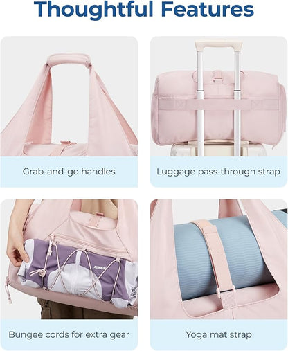 BAGSMART Gym Bag for Women, Lightweight Duffel with Shoe Compartment, Weekender with Wet Pocket, Workout Yoga Tote, Cream