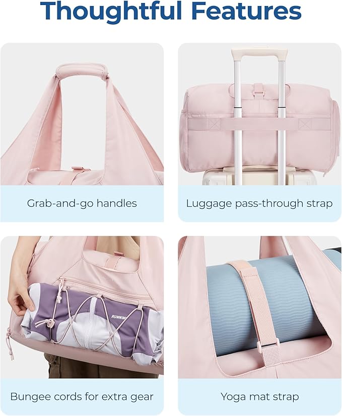 BAGSMART Gym Bag for Women, Lightweight Duffel with Shoe Compartment, Tote Bag with Wet Pocket for Yoga Travel, Camel