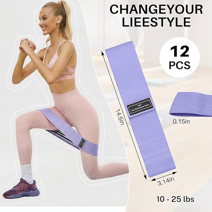 12 PCS Fabric Resistance Bands for Working Out, Booty Bands for Women and Men, Exercise Bands for Legs and Hip,Elastic Stretch Bands for Exercise Yoga Pilates Fitness Home Workout