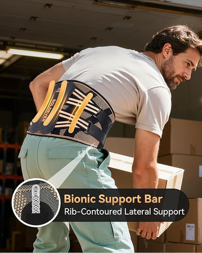 Copper-Infused Back Brace for Men Lower Back Pain Relief [Medical-Grade & Stronger Support] Lumbar Support Belt with Support System for Women - Back Support Brace for Heavy Lifting and Work