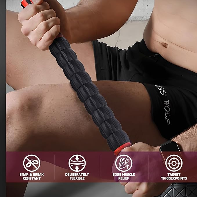 Massage Roller Stick,Muscle Roller Stick for Athletes, Liposuction Massage Roller for Lymphatic Drainage, for Relief Muscle Soreness, Trigger Points, Help Runner Legs, Back Recovery (Red & Black)