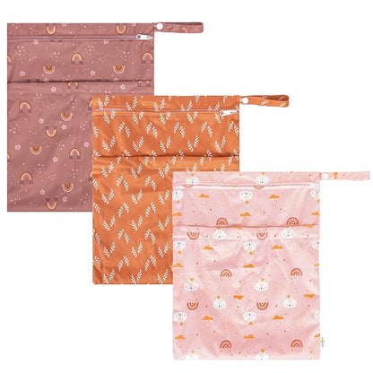 babygoal Wet Dry Bags for Baby Cloth Diapers, Washable Travel Bags, Beach, Pool, Gym Bag for Swimsuits & Wet Clothes with Two Zippered Pockets 3 Pack, 3LN15