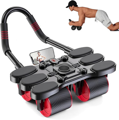 Ab Roller for Core Workout – 4 Wheel Ab Roller for Stability with Elbow Support – Automatic Rebound Ab Wheel Machine for Home Gym – Core Exercise Equipment for Men and Women