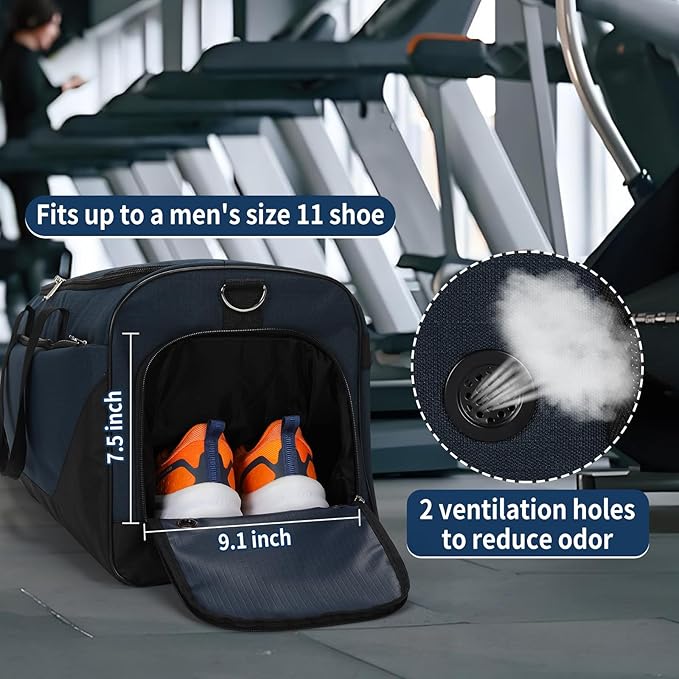 52L Men's Gym Bag with Shoe Compartment - 24-inch Duffle Bag for Travel, Sports, Fitness & Workout (Navy Blue)