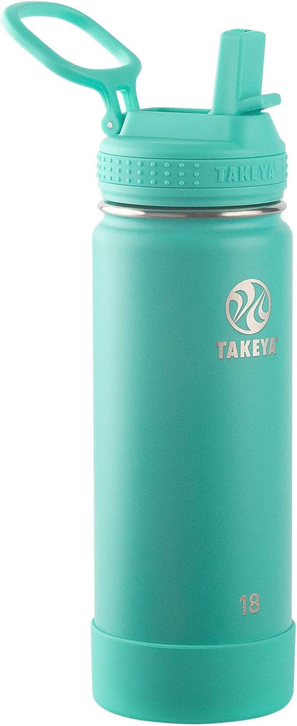 Takeya 18 oz Actives Stainless Steel Water Bottle with Straw Lid – Leakproof, Double-Wall Insulated, Keeps Drinks Cold 24 hrs/Hot 12 hrs, BPA-Free, Powder-Coated, Gym & Travel, Teal