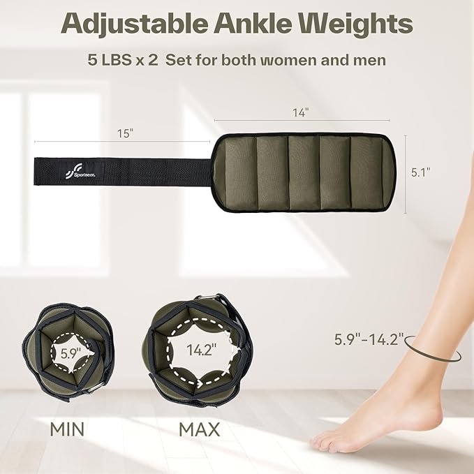 Sportneer Upgrade Adjustable Ankle and Wrist Weights for Women and Men 1-7 lbs / 1-10 lbs Set | Comfortable, Secure Fit for Walking, Running, Fitness, Physical Therapy, Home Gym