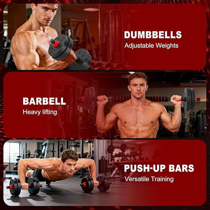 22LB Adjustable Dumbbell Set, Barbell with Thick Connecting Bumper Plate Combo for Strength Gym Training, Men and Women Free Weight Set Fitness Home Equipment