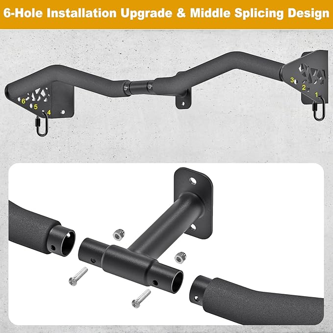 Kipika Wall Mounted Pull Up Bar - Heavy Duty 450 LB Capacity Doorway Chin Up Bar for Home Gym, Sturdy Steel Construction with Resistance Band Hooks | Hanging Exercise Bar for Full Body Workout