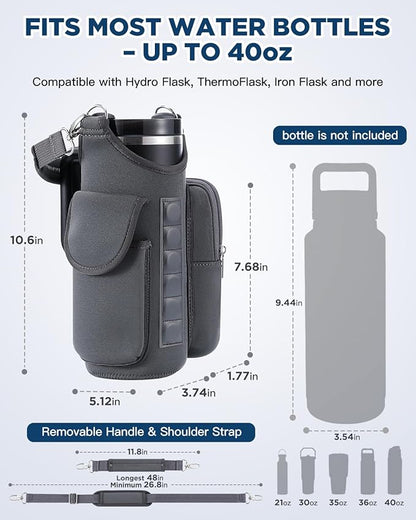Magnetic Gym Bag Water Bottle Carrier Holder with Phone Pockets & Shoulder Strap for Men Women,Water Bottle Holder, Gym Pouch, Crossbody Bag for Travel, Sports, Work, Fitness - Dark Gray