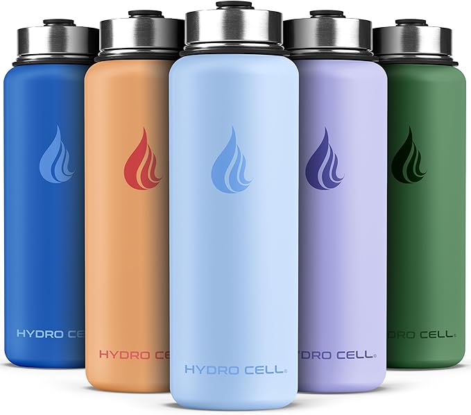 HYDRO CELL Stainless Steel Insulated Water Bottle with Straw - For Cold & Hot Drinks - Metal Vacuum Flask with Screw Cap and Modern Leakproof Sport Thermos for Adults (Glacier 40oz)