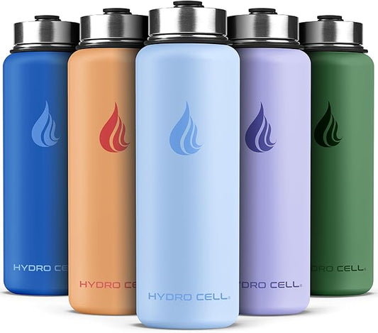 HYDRO CELL Stainless Steel Insulated Water Bottle with Straw - For Cold & Hot Drinks - Metal Vacuum Flask with Screw Cap and Modern Leakproof Sport Thermos for Adults (Glacier 40oz)