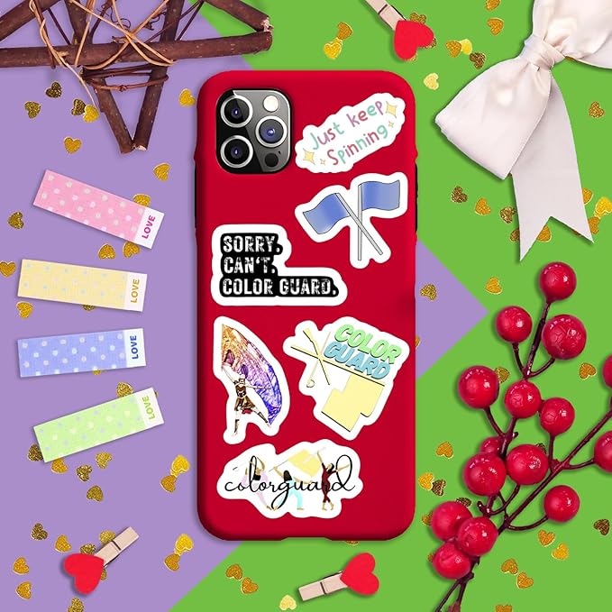 BulbaCraft 100Pcs Color Guard Stickers for Water Bottle and Laptop - Color Guard Party Supplies & Decorations, Waterproof Vinyl Decals, Marching Band and Flag Stickers, Gifts for Women & Men