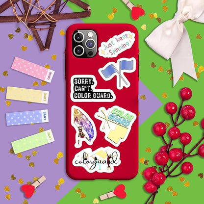 BulbaCraft 100Pcs Color Guard Stickers for Water Bottle and Laptop - Color Guard Party Supplies & Decorations, Waterproof Vinyl Decals, Marching Band and Flag Stickers, Gifts for Women & Men