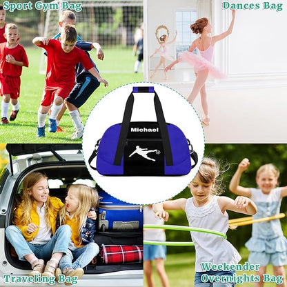 Custom Sports Soccer Bag for Boys, Personalized Sports Gym Duffle Bag Name Ranked Gym Cheer Playing Soccer Swimming Training Bag Travel Duffel with Name, Royal Blue and Black