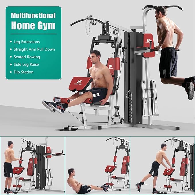 Multifunctional Home Gym Equipment Workout Station with Pulley System, Arm, and Leg Developer for Full Body Training
