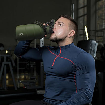 Fjbottle Insulated Half Gallon Water Bottle 64oz with Magnetic Lid,Stainless Steel Double-Wall Vacuum Leak Proof Sports Insulated Jug Keep Water Hot & Cold for Outdoor,Gym Armygreen