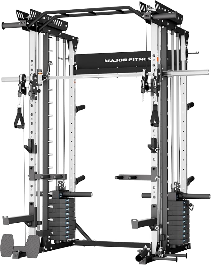 Major Fitness Drone MAX V Smith Machine with Weight Stacks, All-in-One Home Gym Squat Rack--2500LB Capacity, Dual LAT Pull-Down Systems & Cable Crossover Machine, Heavy-Duty Full-Body Workout Machine