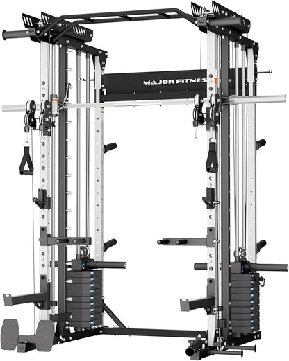 Major Fitness Drone MAX V Smith Machine with Weight Stacks, All-in-One Home Gym Squat Rack--2500LB Capacity, Dual LAT Pull-Down Systems & Cable Crossover Machine, Heavy-Duty Full-Body Workout Machine