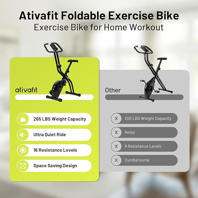 ATIVAFIT 3-in-1 Foldable Exercise Bike for Home, Upright & Recumbent Indoor Bike with 8-Level Magnetic Resistance, Resistance Bands, Quiet Cardio, Adjustable Seat