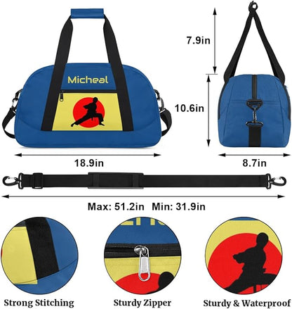 Personalized Martial Art Bag Duffel Bag for Boys Girls, Custom Taekwondo Karate Bag for Travel Weekender Practice Blue
