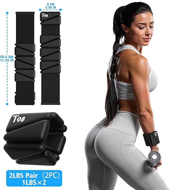 T98 Wrist & Ankle Weights for Women Men, Wearable Wrist Weights Set of 2(1Lbs Each), Adjustable Arm Leg Bracelet Weights for Strength Training, Aerobics, Barre, Suit for Home Outdoor Workout