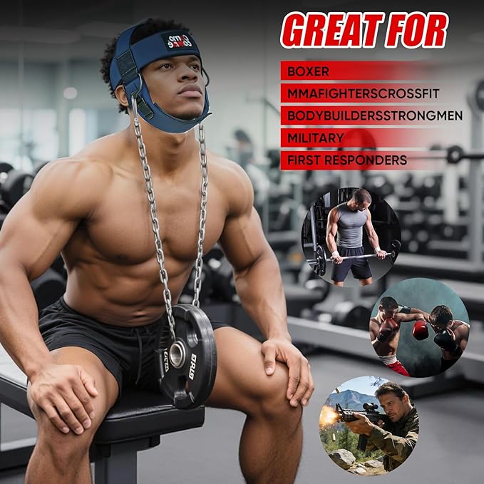 Fitness Neck Head Harness Trainer for Men and Women, Neck Exerciser with 29" Heavy Duty Steel Chain for Safely Lifting, Adjustable Neoprene Neck Exerciser for Weight Lifting, Home and Gym Use