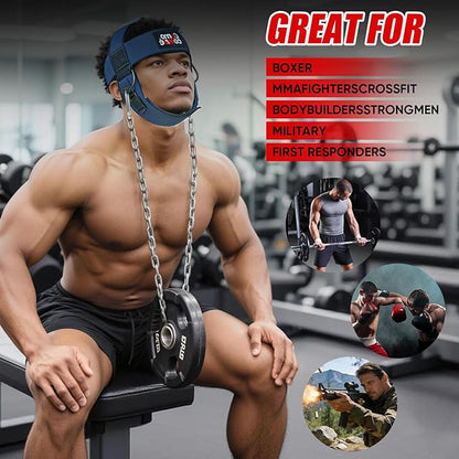Fitness Neck Head Harness Trainer for Men and Women, Neck Exerciser with 29" Heavy Duty Steel Chain for Safely Lifting, Adjustable Neoprene Neck Exerciser for Weight Lifting, Home and Gym Use
