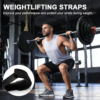 Weight Lifting Straps Anti-Slip Padded Wrist Wraps - Heavy Duty Gym Wrist Support for Deadlift Powerlifting Strength Training - Universal Fit for Men Women
