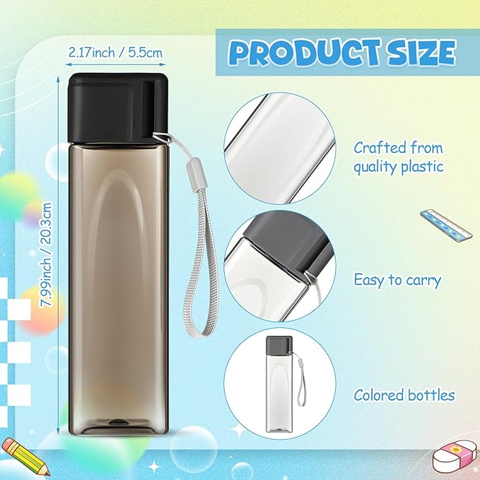 Mifoci 20 Pieces Water Bottle Bulk 17 oz Plastic Water Bottles Bulk Gym Sports Adults Reusable Large Drinking Cups for Outdoor Fitness(Grey, White, Black,Rectangle)