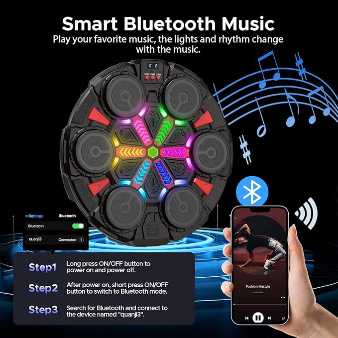 Music Punching Machine for Kids Adults,Bluetooth Wall Mounted Boxing Trainer with Gloves,Rhythm Lights,2 Player Battle Mode,Reaction Training Pad,Home Gym Sport Toys Gifts for Boys Girls Teens 3-12+