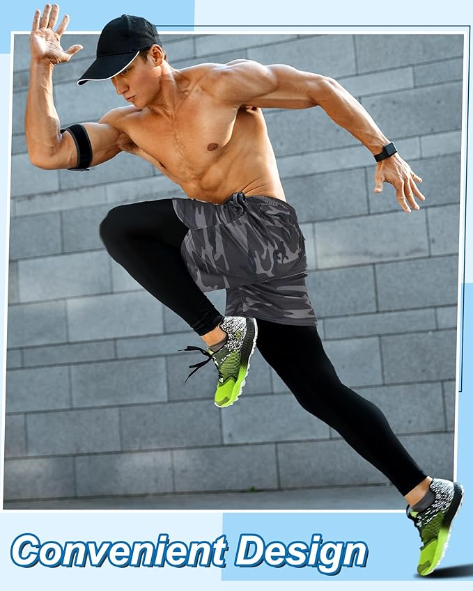 3 Pcs Men's 2 in 1 Athletic Running Pants Quick Dry Gym Workout Compression Pants with Pockets Towel Loop