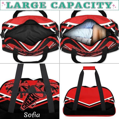 Personalized Gym Cheer Sports Bag Girls, Custom Sport Dance Ballet Duffel Bag Weekender Bags Travel Swimming Shoulder Bag Red Black Design