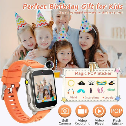 Kids Smart Game Watch with 24 Games HD Touch Screen Video Camera Music Player Pedometer Flashlight Alarm Clock 12/24 hr, Gifts for 5-12 Year Olds Boys Orange