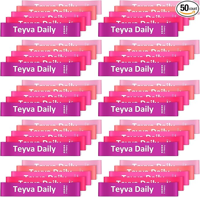 50 Pcs Resistance Loop Exercise Bands for Booty Workout Stretch Exercise Bands 5 Level Each Set with Storage Bag Non Slip for Legs Squat Resistance Loop Women Men Fitness