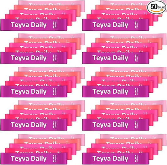 50 Pcs Resistance Loop Exercise Bands for Booty Workout Stretch Exercise Bands 5 Level Each Set with Storage Bag Non Slip for Legs Squat Resistance Loop Women Men Fitness
