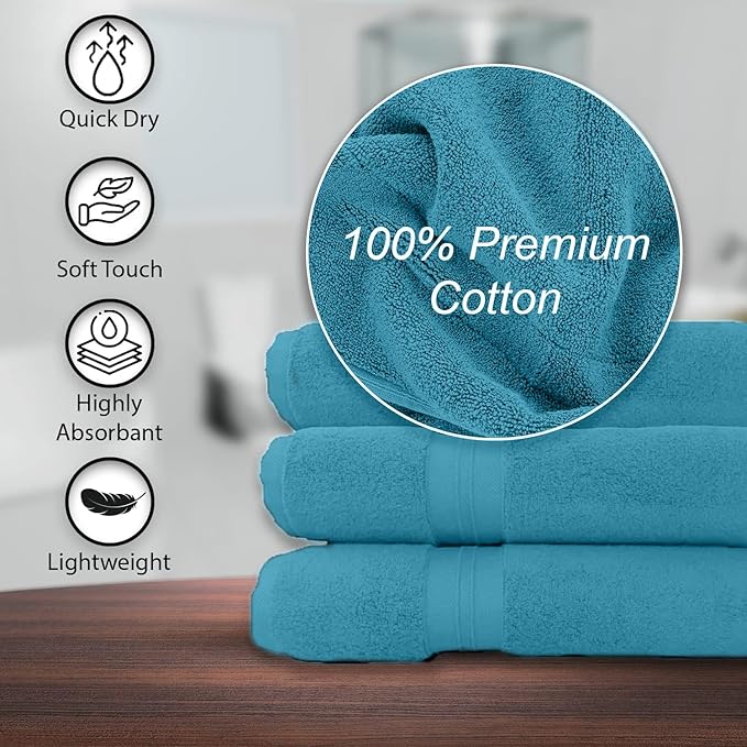 100% Cotton Bath Towels, 24x48 Pack of 6 Towels, Quick Dry, Highly Absorbent, Soft Feel Towel, Gym, Spa, Bathroom, Shower, Pool, Luxury Soft Towels (Aqua, 24x48-6 Pack)
