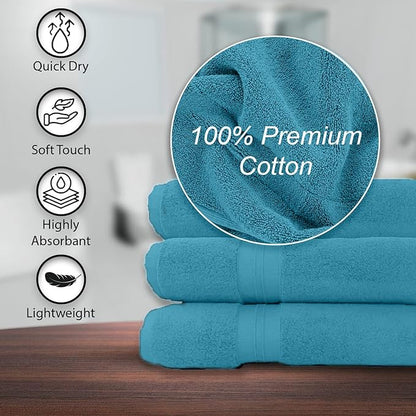 100% Cotton Bath Towels, 24x48 Pack of 6 Towels, Quick Dry, Highly Absorbent, Soft Feel Towel, Gym, Spa, Bathroom, Shower, Pool, Luxury Soft Towels (Aqua, 24x48-6 Pack)