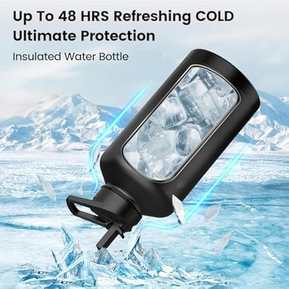 Insulated Water Bottle 40 oz, Triple Wall Vacuum Stainless Steel(Cold for 48 Hrs),Leak Proof & BPA-Free,Half Gallon Water Bottle with Reflective Paracord & Flip Straw for Sports & Travel, Black