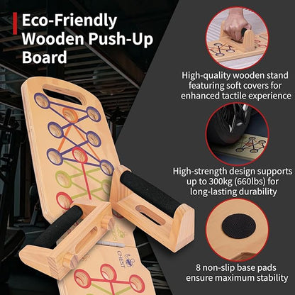 Foldable wooden Push up Board, Portable Push up Stand 14 in 1 Muscle Builder with Graphics Guide and 2 Solid Wood Pushup Handles