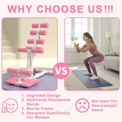 KINMAC Deep Squat Machine for Home-Glutes Trainer Machine with Resistance Bands Squat Assist Trainer for Core & Legs Workout Ideal for Home Gym, Apartment & Office-White Pink
