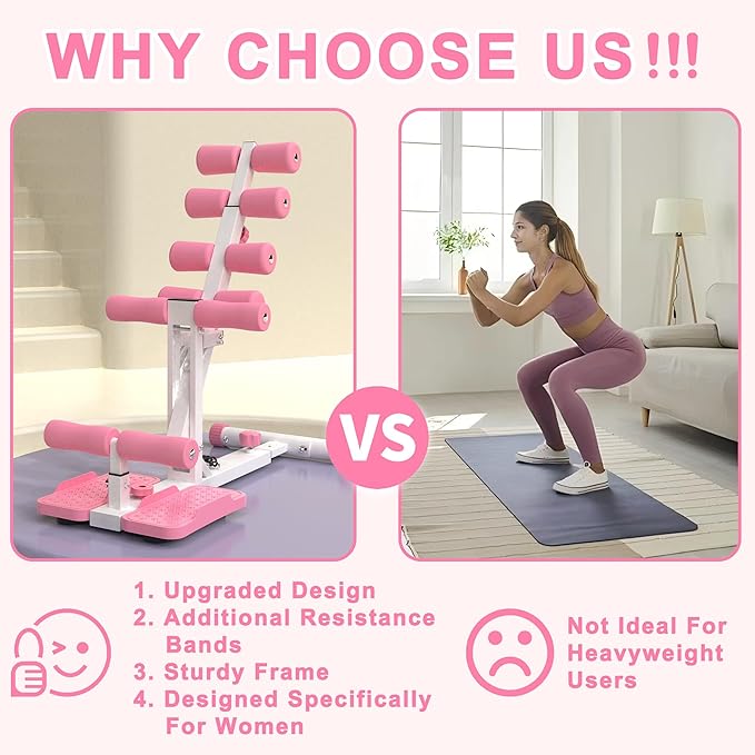Deep Squat Machine for Women, Ab Machine for Home Gym, Adjustable Ab Trainer Bench for Full Body Workout, Sit Up Exercise Equipment for Abdominal