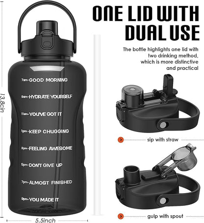 HydroPal 1 Gallon Water Bottles with Straw, 128 oz Water Bottle BPA Free Innovative 2-IN-1 Lid Gym Bottle with Times to Drink Motivational, Large for Sports Fitness Camping Water Jug （13.8X5.5 inch）