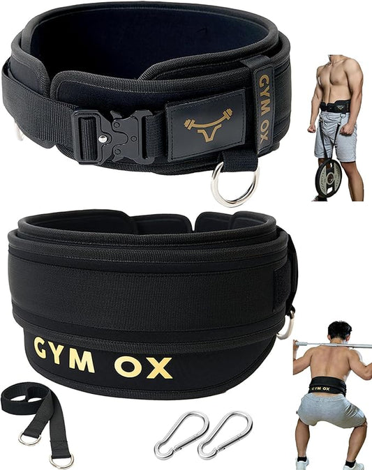 2-in-1 Weightlifting Belt & Dip Belt with Quick-Release Aluminum Buckle - Hybrid Squat Belt for Core Support & Weighted Pull Up Belt with High-Strength Strap - Heavy Duty Neoprene Gym Belt for Men & Women