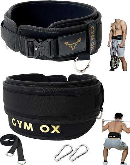 2-in-1 Weightlifting Belt & Dip Belt with Quick-Release Aluminum Buckle - Hybrid Squat Belt for Core Support & Weighted Pull Up Belt with High-Strength Strap - Heavy Duty Neoprene Gym Belt for Men & Women